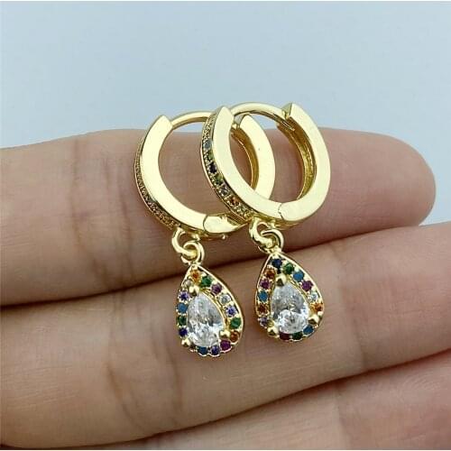 2020 Boho Female Rainbow AAA Zircon Drop Earrings Gold Color CZ Water Drop Dangle Earrings for Women Best Gift