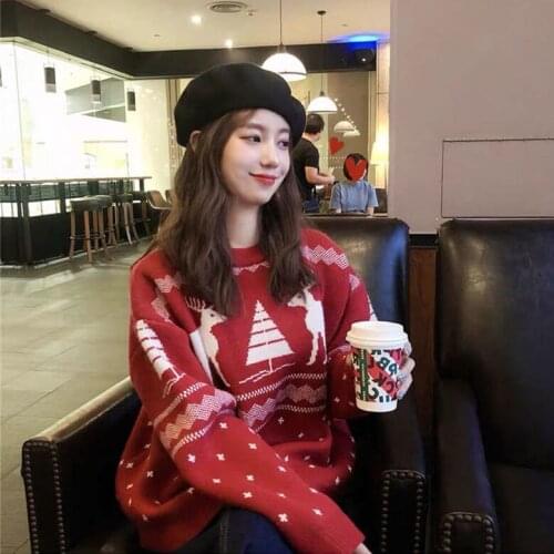Woman Sweaters Chandails Christmas Red Sweater Womens Fall and Winter Outer Wear Loose Mori Pullover Sweater Top