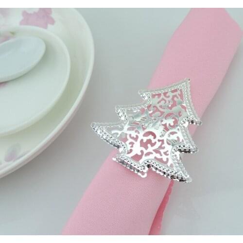 4pcs/lot Christmas tree napkins napkin ring hollow silver buckle, hotel table decoration napkin ring