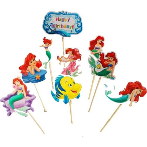 9 Pcs Princess Little Mermaid Party Supplies Favors Baby Shower Girl Happy Birthday Mermaid Cake Topper Cake Decorating Tools