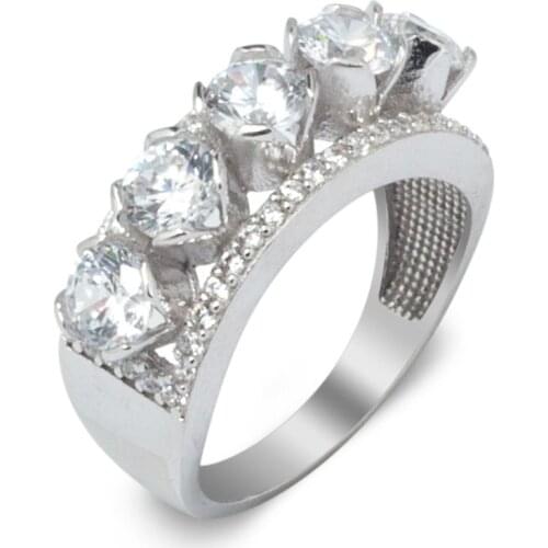 925 Sterling Silver 5 Stones Ring Sideway with Stones Design