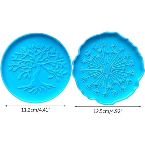 97QE Dandelion Tree of Life Mirror Coaster Molds for Resin Casting Large Epoxy Resin Mold for Artificial Agate Sheet
