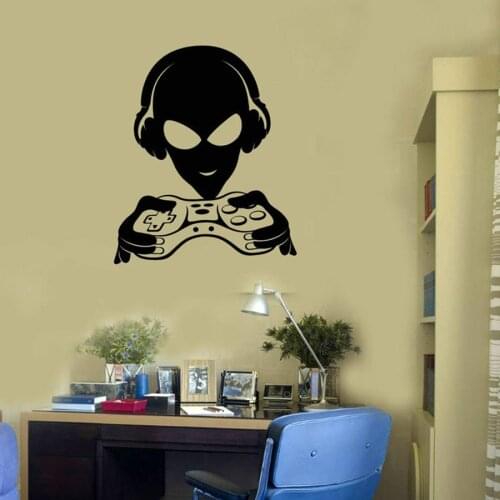 Alien Gamer Wall Decal Joystick Video Games Teenager Room Kids Bedroom Mural Home Decoration Art Vinyl Wall Stickers S573