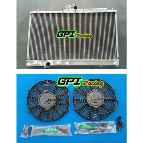 Aluminum radiator +fan for Mitsubishi Lancer EVO7 EVO8 EVO9 EVO 7 8 9 2001-2007 02 MT