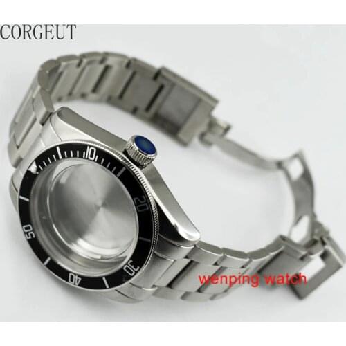 Corgeut 41mm Black Bezel Watch Case with 316L steel belt Fit Miyota 82series,ETA 2836,Mingzhu 2813/3804 automatic movement P708