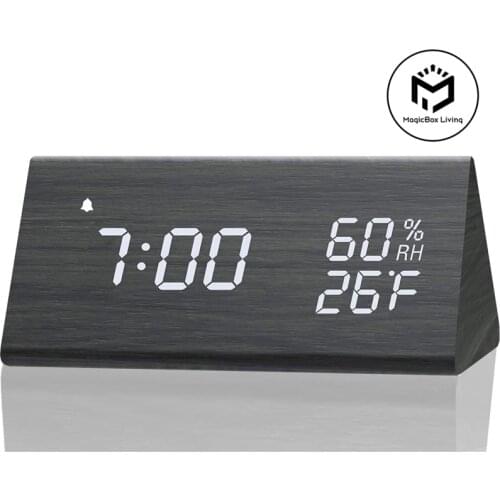 Wooden Alarm Clock Clock LED Time Display USB Charger Humidity and Temperature Detection Digital Alarm Clock For Bedside Table