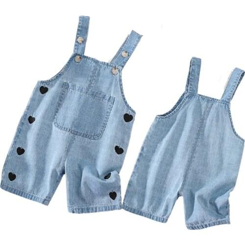 Children Overalls Denim Summer Baby Girls Denim Short Pants Girls Strap Shorts Love Printing Kid Girls Jumpsuit Childrens Jeans