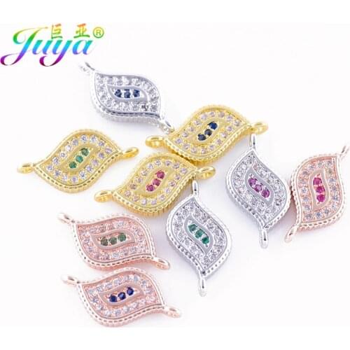 Fashion Earring Findings Micro Pave Zircon Gold/Rose Gold Leaf Charm Connectors Accessories For Handmade Jewelry Making