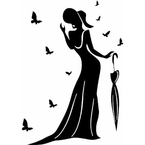 Personality Car Stickers Sexy Woman Beautiful Butterfly Umbrella PVC Car Decoration Accessories Decals Waterproof Black/white