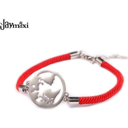 Jaymaxi Red Rope Map Charm Bracelet DIY Stainless Steel 2019 New High Quality Jewelry Gift for Women Girls