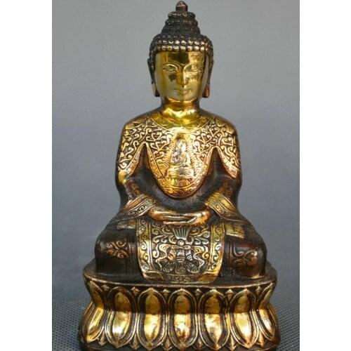 Chinese old bronze carve Tibet Buddhism gild Sakyamuni Sakyamuni Buddha Statue