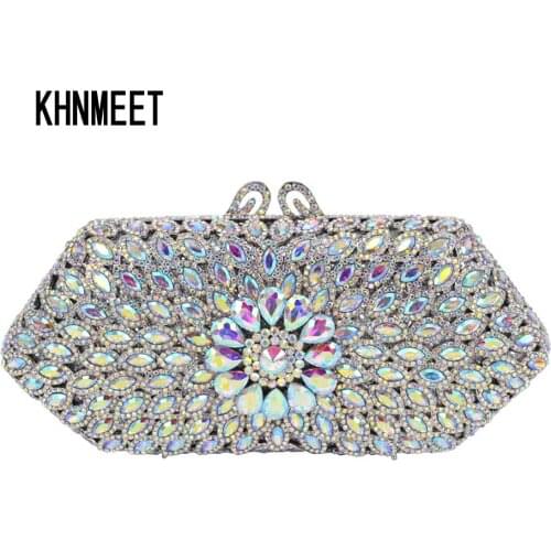 11 color AB silver crystal Clutch Bag Women Party Wedding Bridal Purse SC571