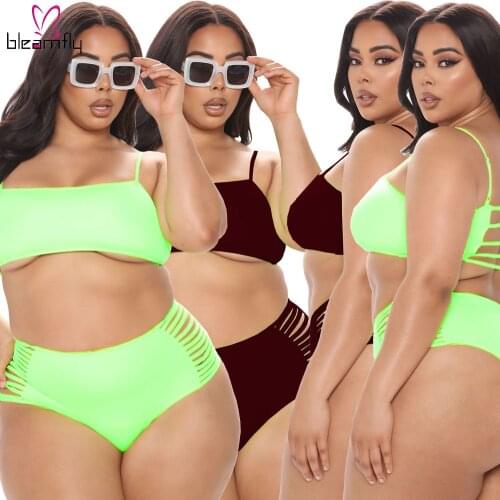 XL-5XL Plus Size 2 Piece Bikini Set Summer Outfits Spaghetti Strap Crop Tops And Side Hollow Out Beach Shorts Matching Suits