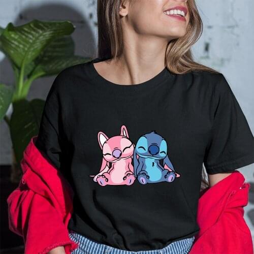 Disney Summer New Products Women T-Shirts Lilo & Stitch Pattern Series Comfortable Short Sleeve Dropship Black White Fashion Top