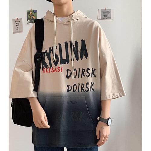 Summer Short Sleeves Harajuku Korea FashionT-shirt Streetwear With HOODED Hip Hop Rock Punk Men Top Tees Tshirt Clothes