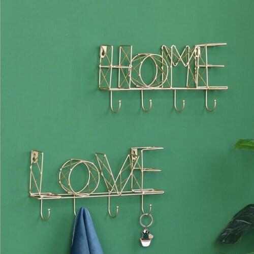 LOVE AND HOME LETTER Hook Iron Wall Key Hanger Metal Behind Door Hook House Key Storage Basket Garden Wooden Decor