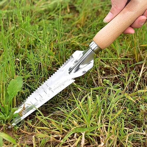 Stainless Steel Garden Shovel Spade Multi Tool Wood Handle Weeder With Sawtooth Ruler Digging Trowel Bonsai Farming Tool
