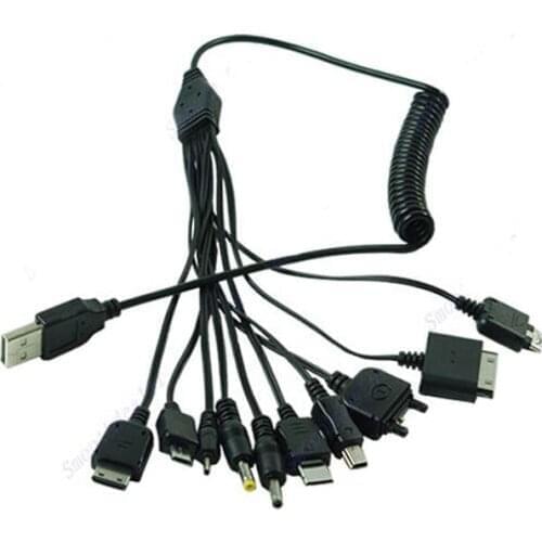 Multi-Function Cable 10 in 1 Universal Micro Mini USB Jack Spring Line Bundles Travel On Business to Charge Portable Devices