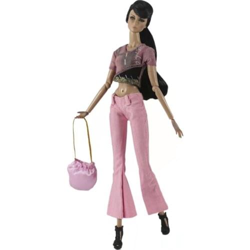 Fashion Princess 11.5" Doll Outfits For Barbie Clothes Pink Shirt Crop Top Pants Trousers 1/6 BJD Dollhouse Accessories DIY Toys