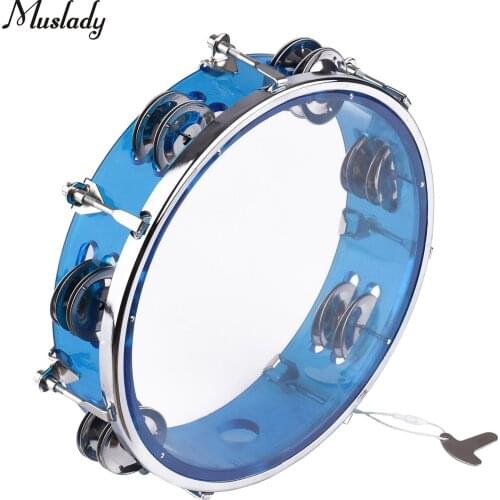 Muslady 8-inch Tambourine Handbell Hand Drum with Double Row Jingles Percussion Instrument