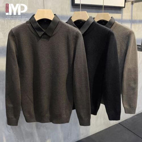 2021 Spring Autumn New Fake Two Piece Men Polo Shirt Long Sleeve Warm knit sweater Man Slim Fit Clothing knitwear pullovers E152