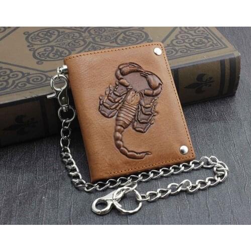 Scorpion Mens Biker Trucker Leather Wallet with Long Anti Theft Chains