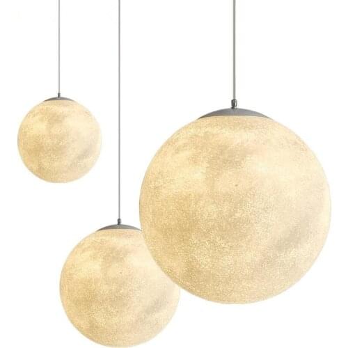 Novelty 3D Print Moon Atmosphere Pendant Lights Creative Restaurant Coffee Bar Living Room Bedroom Indoor Hanging Lighting E27