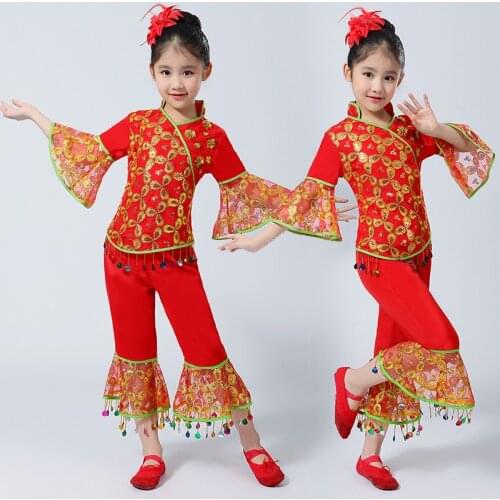 New Chinese Classical Dance Costumes Red Dance Wear for Girls Yangko Dance Fan Umbrella Dance Stage Performance Clothing