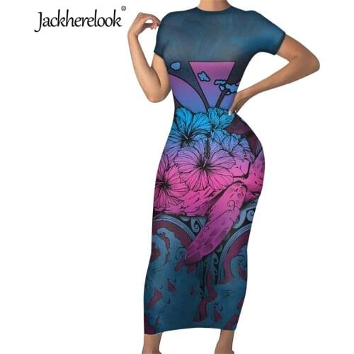 Jackherelook Elegant Womens Slim Bodycon Dress Kanaka Maoli Samoan Floral Brand Design Sexy Ladies Midi Pencil Dresses Vestidos