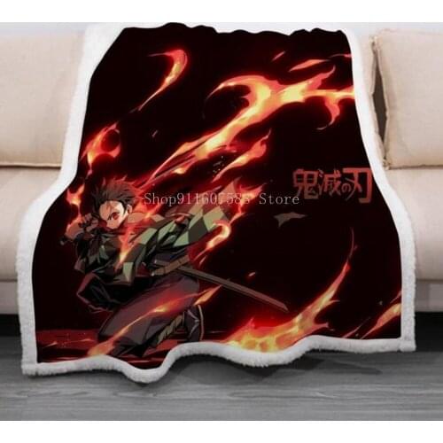 Devils Blade Anime Blanket Home Decorative Cartoon Demon Slayer Spring/Autumn Fleece Blankets for Children Kids Bedding