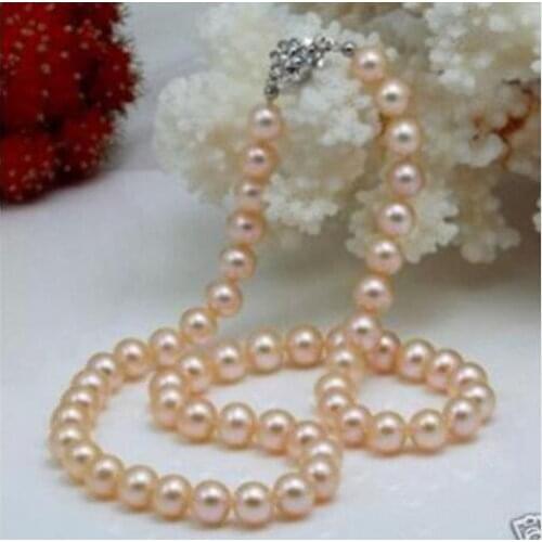 New Natural 8-9mm Pink Akoya Shell Pearl Necklace Bead Jewelry Rope Chain Necklace Pearl Beads Natural Stone Women Girl Gift