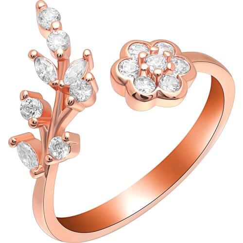 Shuning Rose Gold Rings Luxury Clear Zircon Flower Engagement Fashion Rings For Woman Wedding Anniversary Jewelry Gift