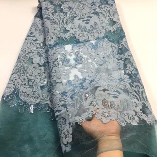 Blue French Lace High Quality African Tulle Lace Fabric 2021 Sequins Fabric For Nigerian Party Dress African Lace CD21102