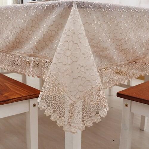Double Glazed Yarn Tablecloth Water Soluble Hem Flower Embroidery European Style Cover Washable Table Cloth for Tea Table