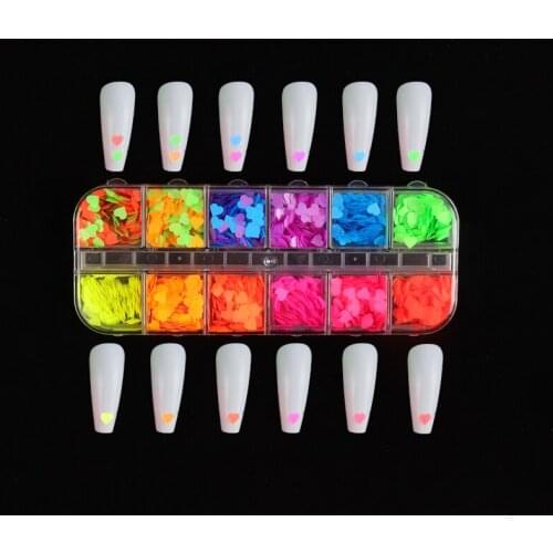 Sweet Love Heart Sequins For Nail Design Valentines Day Nail Art Decorations Neon Glitter Flakes DIY Manicure Accessories Tools