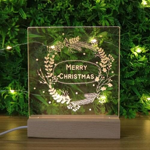 LED 3D Christmas Night Light USB Deer Wreath Santa Claus Night Lamp Bedroom Wood Table Lamps Kids Children Friend Gift Birthday