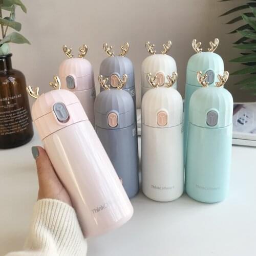 Lovely Antler Thermos Water Bottle 304 Stainless Steel For Boys and Girl Gift Blue Pink Vacuum Flask Coffee mug insulated Cup