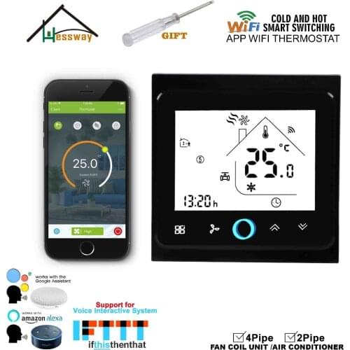 HESSWAY Touch Screen Room Heat cool Temp Thermostat WIFI Taoper for 2 Pipe 4pipe Optional