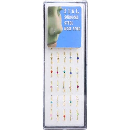 TIANCIFBYJS Gold Nose Ring Surgical Stainless Steel Nose Studs Nostril Fashion Body Jewelry Piercing Cute Nose Hoop Ring 120pcs