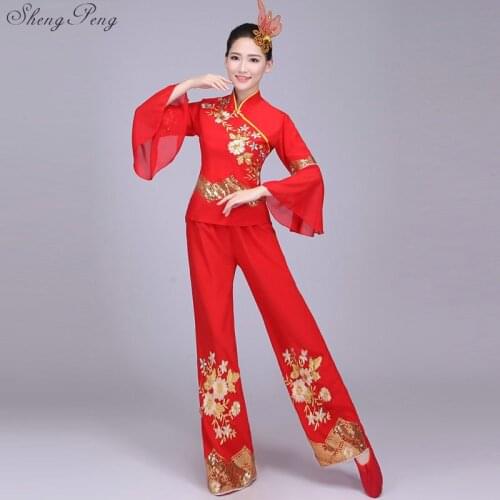 Traditional Chinese folk dance costume national classical red clothing stage performance oriental Chinese clothing Q372