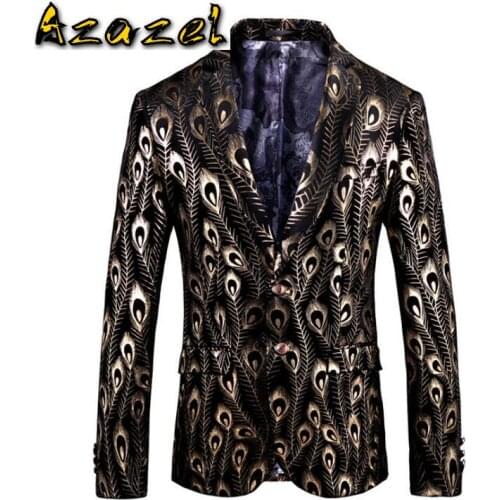 Spring Autumn New Korean Mens Casual Flower Suit Chinese Style Slim Fit Small Suits Trendy Non-iron Plus size pleuche Jackets