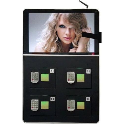 Coin operated mobile phone charging kiosk charger station cell phone with advertising screen