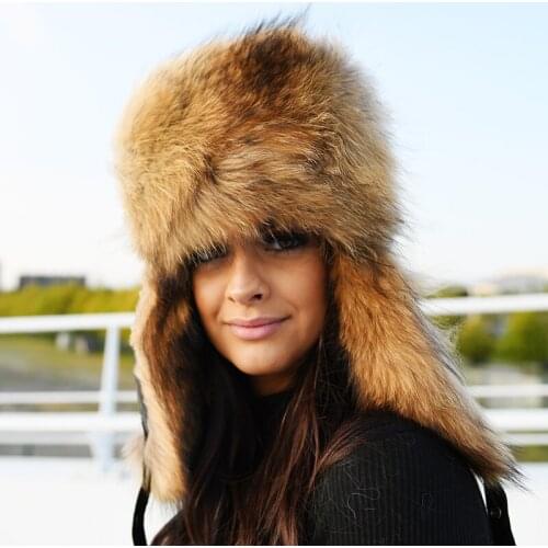 CX-C-47B Ear Protect Fashion Genuine Raccoon Fur Leather Winter Russia Fur Hat ~ DROP SHIPPING