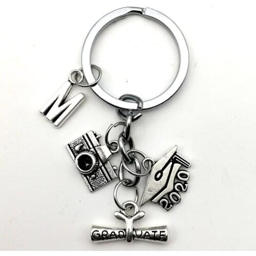A-Z Letter 2020 Graduation Season Ceremony Meaning Keychain Camera Pen Graduation Certificate Bachelor Hat Key Classmate Gift