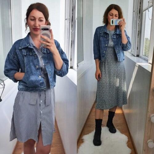 Jacket womens new Korean style loose college wind back split diagonal buckle denim jacket jacket