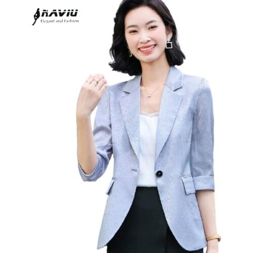 Blazer Women Summer 2021 New Fashion Acetate Satin Half Sleeve Slim Blazer Office Ladies Formal Work Coat