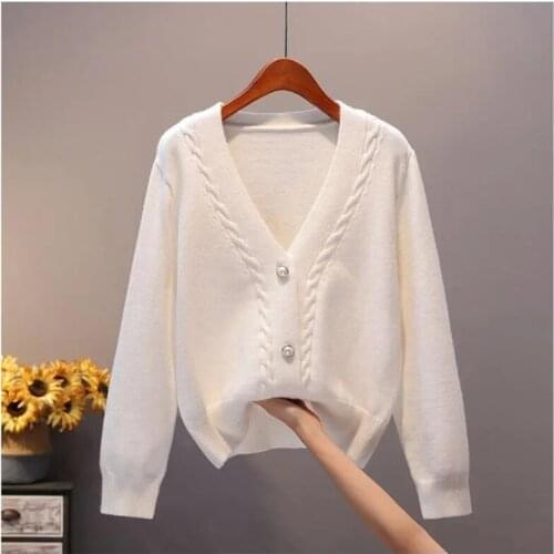 ZHOUTAYLOR Cardigan Women Fashion V-Neck Office Lady Femme Coats Full Sleeve Solid Single Breasted Loose-fitting Sweaters Female