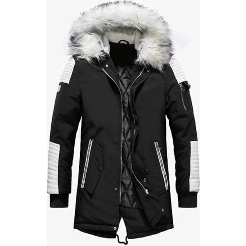 Winter Jacket Men Thicken Warm Parkas Men Casual Long Outwear Hooded Collar Jackets Coats Parkas