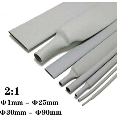1Meter Grey Soft 2:1 Heat Shrink Tube Wire Cable Insulation Tubing USB Protector Wrap Dia1.5 2 4 5 6 8 10mm Clearance Price