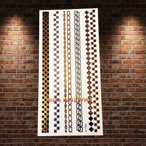 1PC Unique Gold Flash Metallic Temporary Tattoo Women Body Art Arm Sleeve Tatoo AGLH-017 Jewelry Bracelet Tattoo Stickers Chains